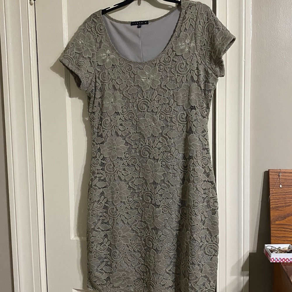 Ladies gray dress. With lace overlay.